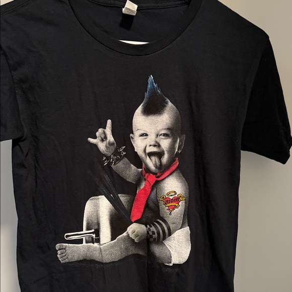 Black T-Shirt with Punk Baby Graphic - Picture 1 of 4